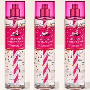 Bath & Body Works Milk Bar Birthday Cake Fragrance Body Mist Set of 3 NEW